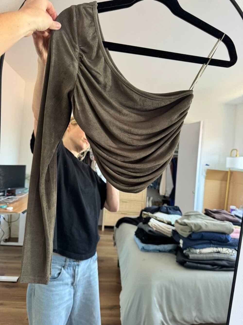 12th Tribe One Shoulder Crop Top Long Sleeve